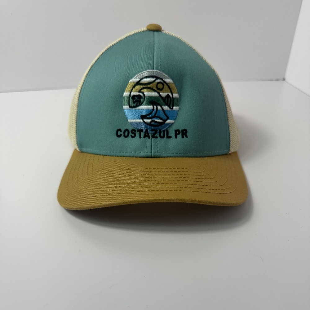 Costazul PR Surf Shop Trucker Hat Puerto Rico Pacific Headwear Snapback Teal Tan